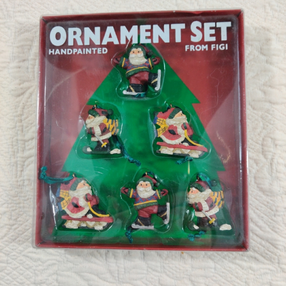 Set of Figi Graphics Hand Painted Santa Claus Christmas Tree Mini Ornament Set